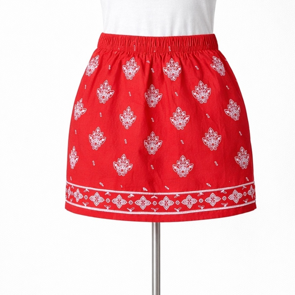 Skies are blue Red Embroidered linen Blended Skirt